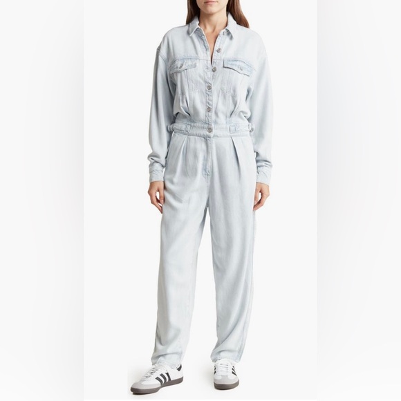 7 For All Mankind Denim Lustre Balloon Sleeve Jumpsuit ✨ Isadora | so soft!! - Picture 10 of 15